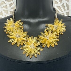 Boho Statement Necklace With 5 Sunshine Yellow Flowers